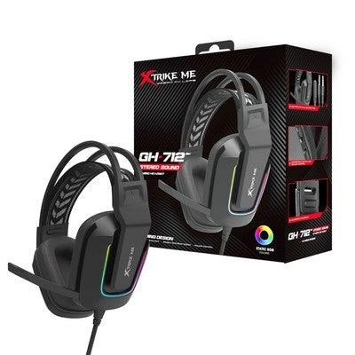 HEADPHONE XTRIKE ME GH-712 BK MICROFONO, LUZ RGB USB + JACK 2*3.5MM PS4, PS5, XBOX ONE, PC GARANTIA 12 MESES