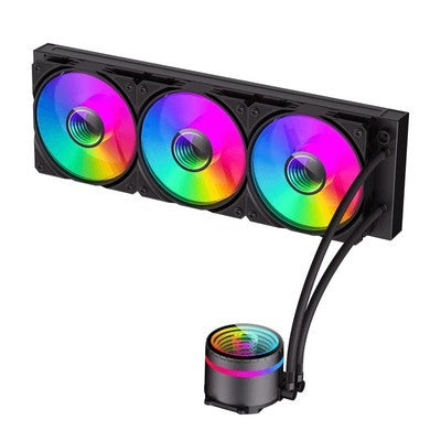 REFRIGERACION LIQUIDA GAMEMAX ICEBURG 360 INFINITY BK FAN 3*120MM ARGB EFECTO INFINITO INTEL LGA 1700/1200/115X AMD AM5/AM4 AURA SYNC GARANTIA 12 MESES
