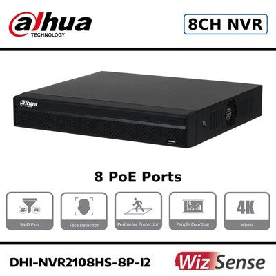 NVR DAHUA GRABADOR WIZSENSE, 8 CANALES, INTELIGENCIA ARTIFICIAL, RECONOCIMIENTO FACIAL, SMD PLUS, HDMI, 4K, DHI-NVR2108HS-I2