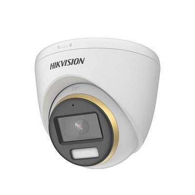 CAMARA DE SEGURIDAD DOMO HIKVISION COLORVU 2MP MICROFONO PLASTICA INT. COLOR 24/7 LED 20MTS DS-2CE70DF0T-LPFS GARANTIA 12 MESES