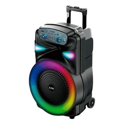 PARLANTE AMPLIFICADO EZMI 15" FM - USB -  TF CARD - BLUETOOTH - RECARGABLE - LUCES LED RGB-  MICROFONO (INCLUYE MINI PEDESTAL) WIRELEES NEGRO - EZP-1502