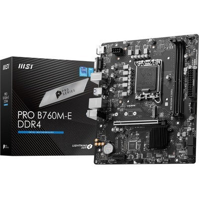 MAINBOARD MSI PRO B760M-E DDR4 SUPPORT 14AVA 2SLOT DIMM 1 × PCI-E X16 SLOT 1 × PCI-E X1 SLOT 1 × M.2 1 × HDMI™ 1 × VGA (D-SUB) 2 × USB 3.2  4 × USB 2.0 - 911-7D48-061
