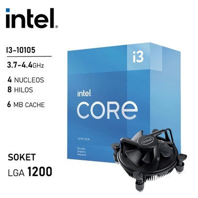 PROCESADOR INTEL CORE I3 10105 *CON VIDEO* MAX 4.40 GHZ 6MB LGA1200 - BX8070110105