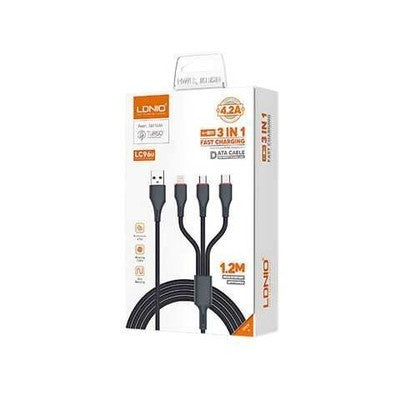 CABLE LDNIO LC96U USB 1.2M 3EN1 100W (V8-IPH-TC) - CORDÓN BLACK