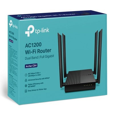 ROUTER TP-LINK ARCHER C64 GIGABIT  AC1200 DUAL BAND 2.4GHZ: 400MBPS Y 5GHZ: 867MBPS 4 ANT. MU-MIMO GARANTIA 12 MESES