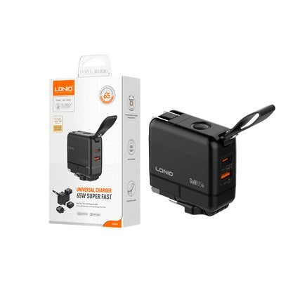 CARGADOR LDNIO Q2618 GAN 65W 2P PD+USB + CAB TC-TC +.