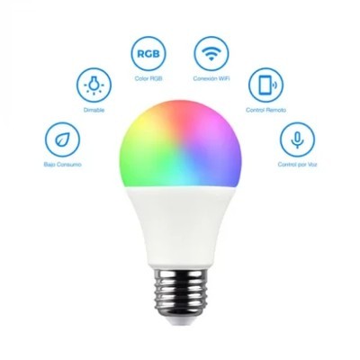 FOCO LED SMART WIFI 015B 110V 9W MULTICOLOR RGB  2700K- 6500K, PROGRAMACION HORARIOS, INTENSIDAD REGULABLE, CONTROL POR APP, ALEXA Y GOOGLE HOME GARANTIA 12 MESES