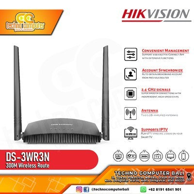 ROUTER HIKVISION DS-3WR3N 2.4GHZ 300MBPS 4 PUERTOS 10/100MBPS ANT. 2*5DBI GARANTIA 12 MESES