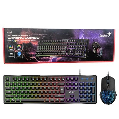 KIT GENIUS TECL. Y MOUSE SCORPION KM-GX3 SP ILUMINACION RGB AI COPILOT 19 TECLAS ANTI-GHOSTING / DPI 2400 NEGRO GARANTIA 12 MESES