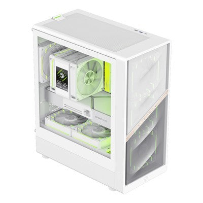 CASE GAMAMEX DESTROYER TGW WH M-ATX USB 3.0/2.0 FAN ARGB (FRONT 3*12CM, POST 1*12CM) LAT. Y FRONT VIDRIO TEMPL. SUPP. WATER COOLING 360MM AURA SYNC GARANTIA 12 MESES