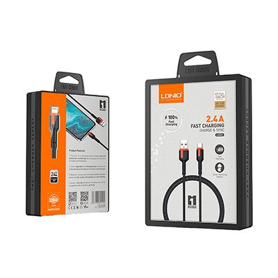 CABLE LDNIO LS531 1M 12W 2.4A USB-TC - CORDÓN BLACK