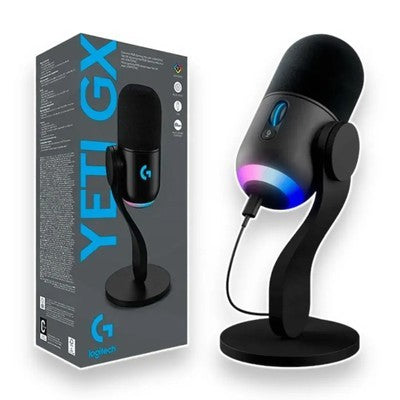 MICROFONO LIGHTSYNC LOGITECH YETI GX USB-C A USB-A RGB VOICE BLUE INCLUYE BASE ARTICULADO GRIS