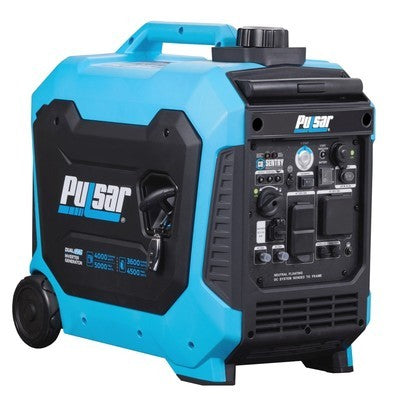 GENERADOR PULSAR 5000W INVERTER DUAL GAS Y GASOLINA, 3 GALONES SALIDA 120V/20A*2, 120V/30A*1, USB-A*1, USB-C*1 SILENCIOSO 65DB ARRANQUE ELECTRICO PG5000BISCO