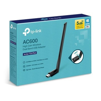 ADAPTADOR WIFI TP-LINK ARCHER T2U PLUS AC600 DUAL BAND 2.4GHZ: 200MBPS Y 5GHZ: 433MBPS 1 ANT. 180° 5DBI GARANTIA 12 MESES