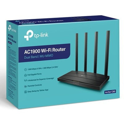 ROUTER TP-LINK ARCHER C80 AC1900 DUAL BAND 2.4GHZ: 600MBPS Y 5GHZ: 1300MBPS MU-MIMO 4 ANT. * 5DBI GARANTIA 12 MESES