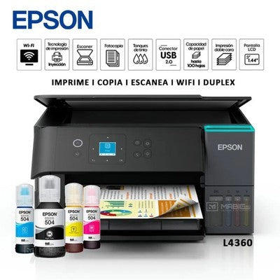 IMPRESORA EPSON L4360 MULTIFUNCION SISTEMA DE TINTA CONTINUO ORIGINAL ECOTANK / IMPRESORA-COPIADORA-SCANER *WIFI - DUPLEX IMPRESION DOBLE CARA* - C11CL41301