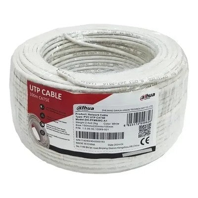 CABLE UTP CAT5E INT. DAHUA 100M COBRE 100% 23AWG CHAQUETA BLANCA GIGABIT ETHERNET DH-PFM920C-A1 GARANTIA 12 MESES