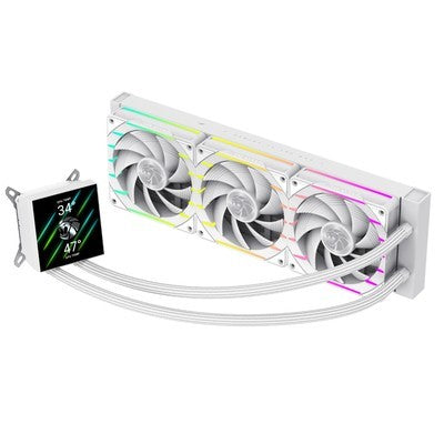 REFRIGERACION LIQUIDA GAMEMAX HAILSTORM 360 LCD WH FAN 3*12CM 2200 RPM PWM, ARGB AMD DISPLAY TO TEMPERATURE LGA1700 Y AMD AM5/AM4 GARANTIA 12 MESES