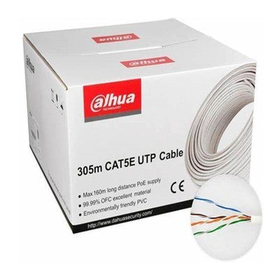 CABLE UTP CAT5E EXT. DAHUA 305M COBRE 100% 24AWG CHAQUETA NEGRO GIGABIT, RETARDANTE FUEGO DH-PFM920-5EU GARANTIA 12 MESES