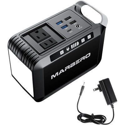 ESTACION DE ENERGIA MARBERO 88WH BAT. LITIO SALIDA 120W MAX (2*110V AC, 1*DC, 4*PUERTOS USB-A 1*USB-C PD18W) LINTERNA LED, CARGA 2H 80%