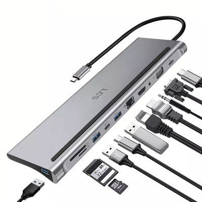HUB ADAPTADOR DOCKING STATION 11 EN 1 BYL-2003 PUERTO USB-C A 3 USB 1USB 3.0 SD TF LAN AUDIO HDMI VGA PD