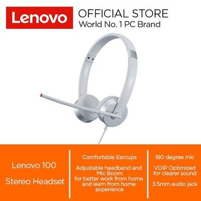 HEADPHONE LENOVO 100 STEREO ANALOG CON MICROFONO CONECTIVIDAD 3.5MM CLOUD GREY - GXD1E71386