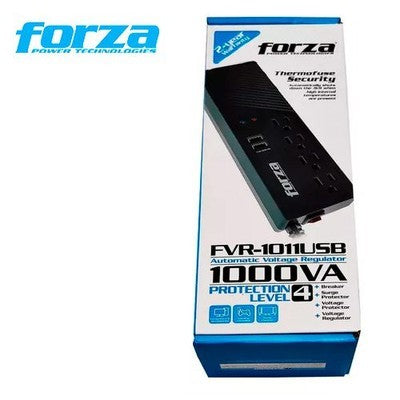 REGULADOR DE VOLTAJE FORZA FVR-1011USB 110V 1000VA/500W 115V 4 TOMAS NEMA 5-15R 2*USB-A GARANTIA 12 MESES