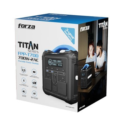 ESTACION DE ENERGIA FORZA TITAN FPP-T700 BAT. 551.25WH LMFP SALIDA 700W AC 110V*2, USB-A QC/3.0*2, USB-C 18W*1, USB-C PD 100W*1, DC 12V*2, DC CAR 12V/10A*1 CARGA 1.5H, 3000 CICLOS AL 80%