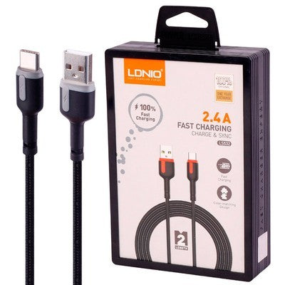 CABLE LDNIO LS532 2M 12W 2.4A USB-TC - CORDÓN BLACK