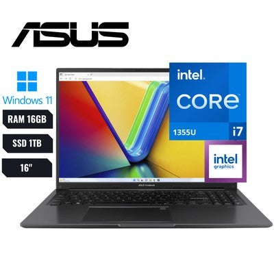 LAPTOP ASUS VIVOBOOK F1605VA-AB74 INTECL CORE I7-1355U (13VA) RAM DDR4 16GB SSD 1TB M.2 16” WUXGA WIN-11 HOME INDIE BLACK - NOTEBOOK - F1605VA-AB74