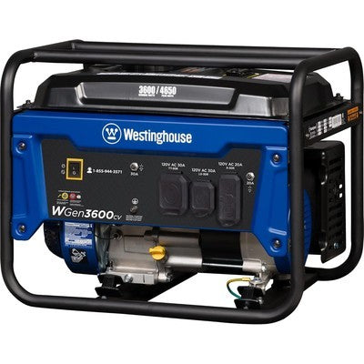 GENERADOR WESTINGHOUSE WGEN3600CV 4650W PICO, GASOLINA 4 GAL. HASTA 14H, 212CC SALIDAS (AC TT-30R 120V/30A*1, AC L530R 120V/30A*1, AC 5-20R 120V/20A*2)