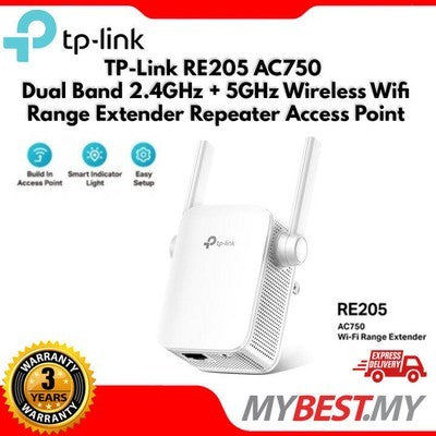 EXTENSOR TP-LINK RE205 AC750 DUAL BAND 2.4GHZ: 300MBPS Y 5GHZ: 433MBPS  2 ANT. 1*RJ45 GARANTIA 12 MESES