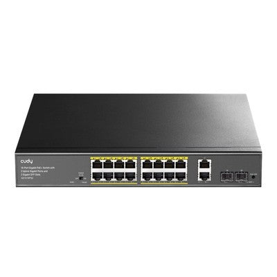 SWITCH CUDY 16 PUERTOS GIGABIT POE+ + 2 GIG SFP Y 2 SFP METAL
