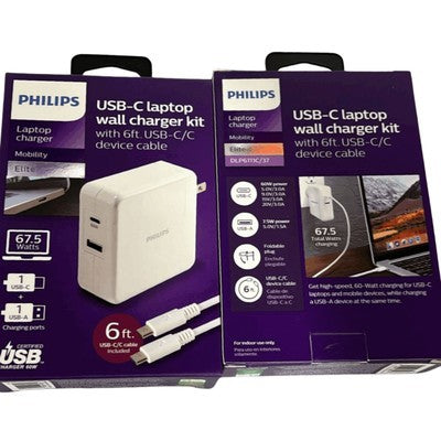 CARGADOR PARA PORTATIL / CELULAR + CABLE KIT PHILIPS (67.5W) TIPO C (INCLUYE CABLE DE 6FT - 1.8 METROS ) - DLP6111C/37