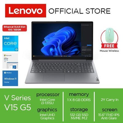 Lenovo V15 G5-Irl 15.6" Fhd I3-1315U 8Gb Ddr5 512Gb Ssd M.2 Pcie 4.0 Uhd Graphics Tecl Sp + Num Luna Grey 83Gw005Mld Gar
